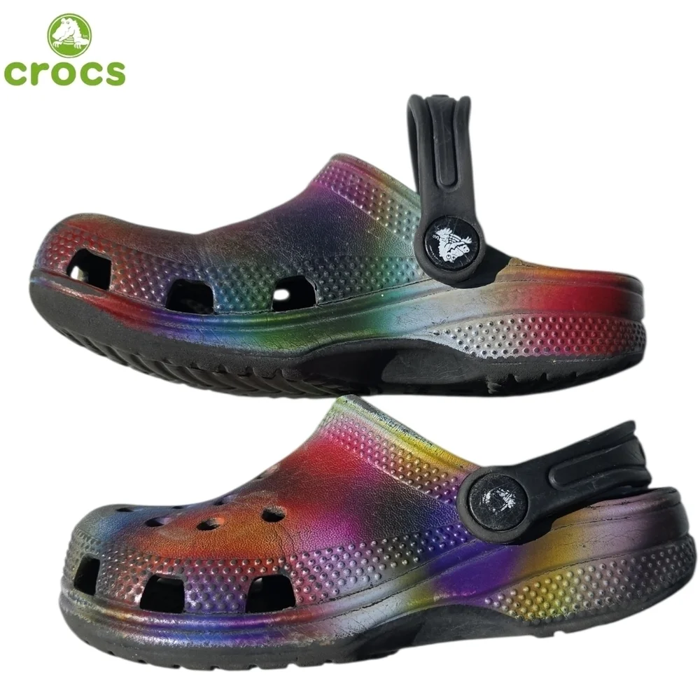 CROCS Classic Solarized Little Kid's  Rainbow Tie Dye Rubber Clogs Size 11